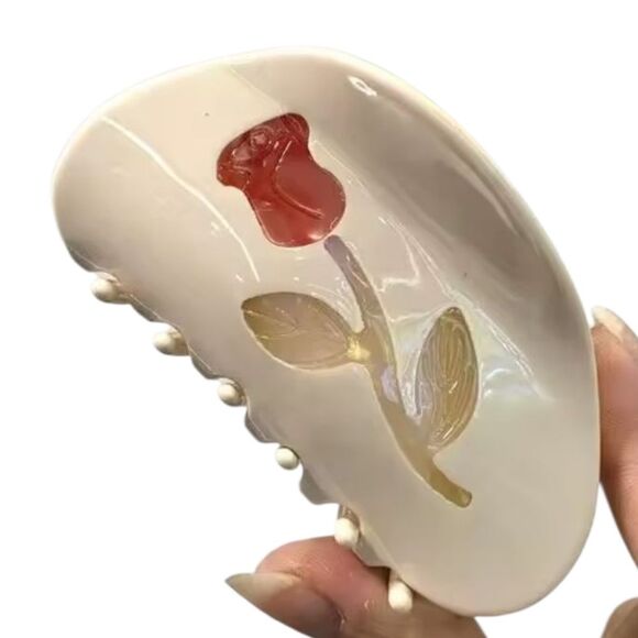 New For Love And Lemons Floral Hair Clip - Cream and Red - Picture 2 of 8